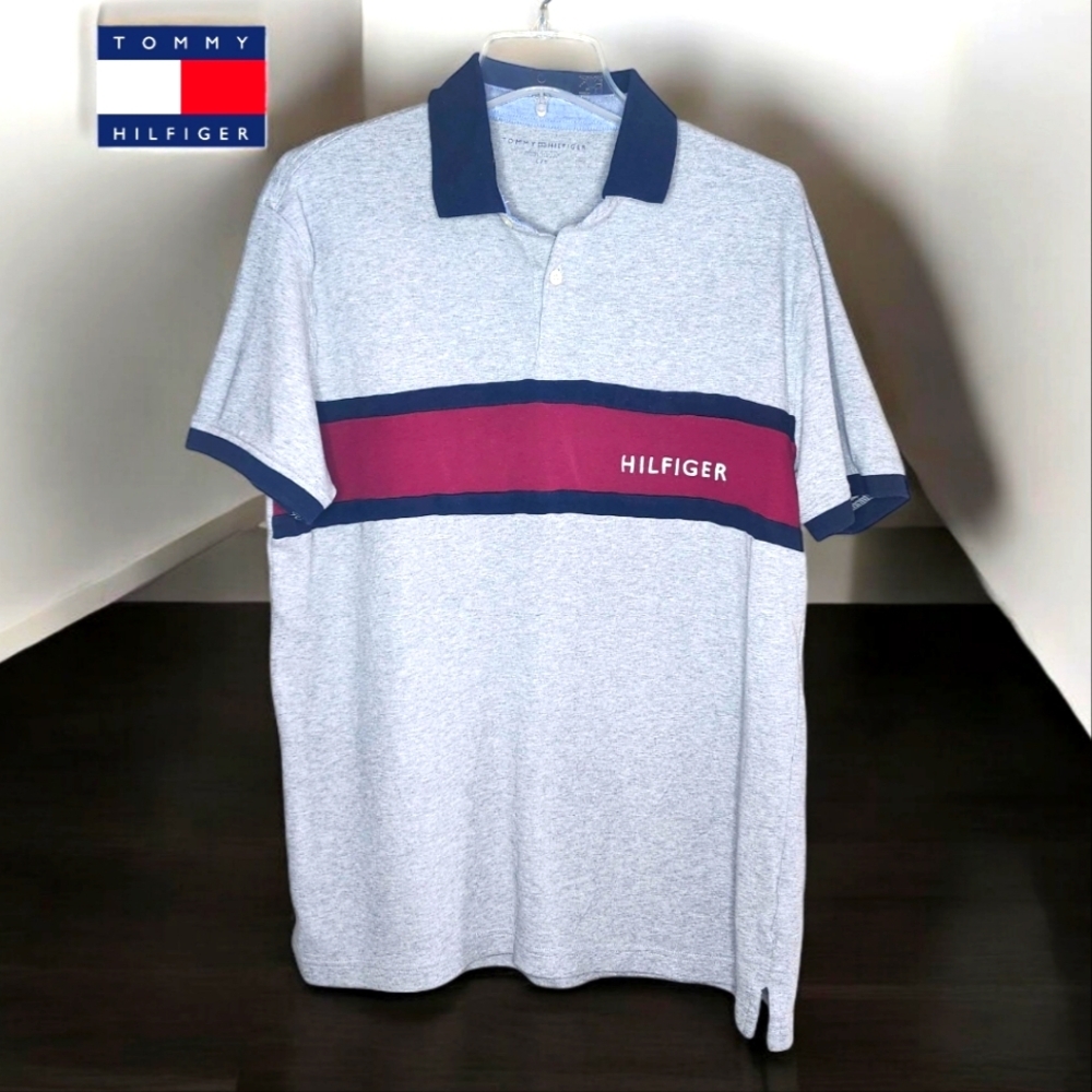 TOMMY HILFIGER Gray Polo With Red Middle - Large